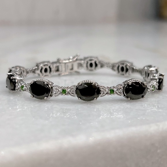 Jewelry - Shungite Multigemstone Sterling Silver Box Lock Clasp Closure Bracelet